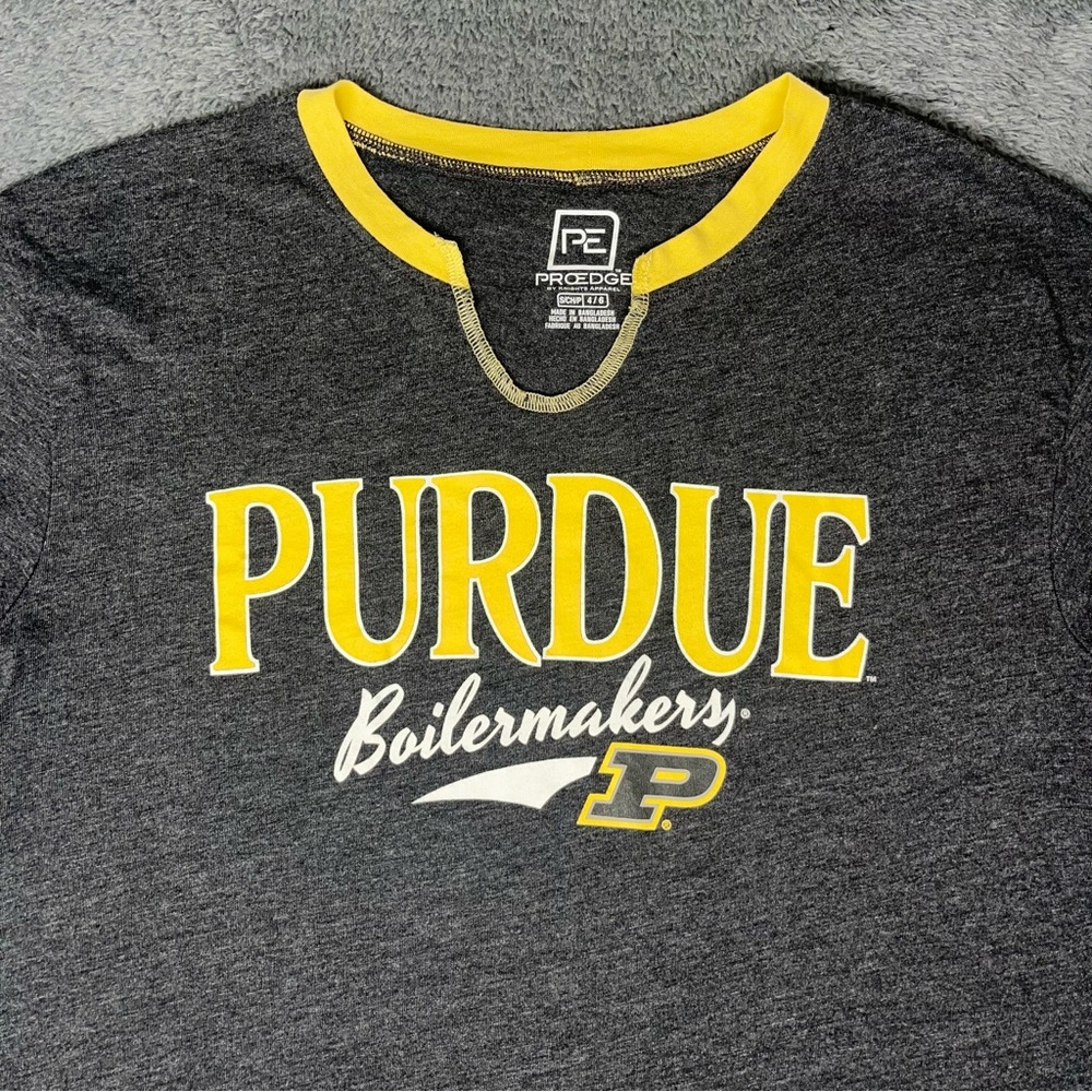 Purdue Boilermakers Gray and Yellow College Campus Big Ten Ringer T-Shirt